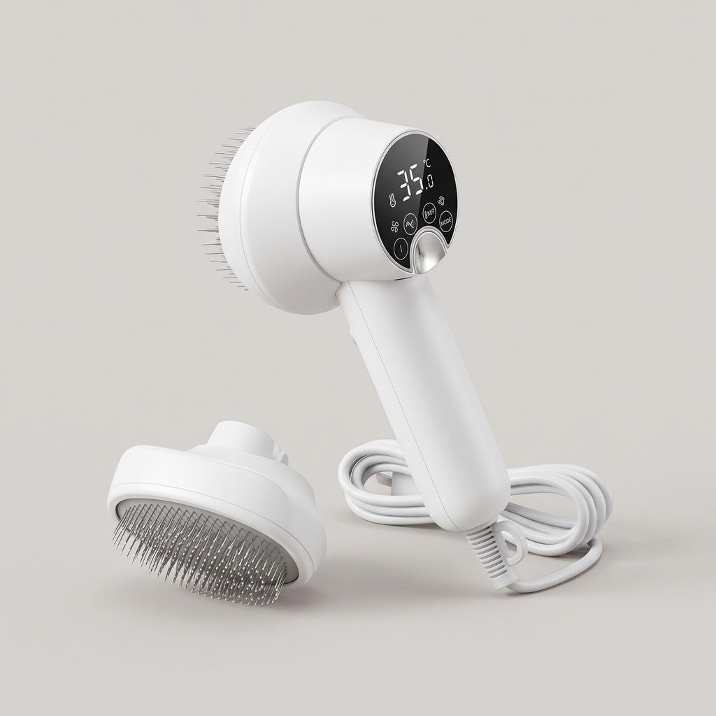 2-in-1 Dog Hair Dryer with Slicker Brush – Low-Noise Grooming