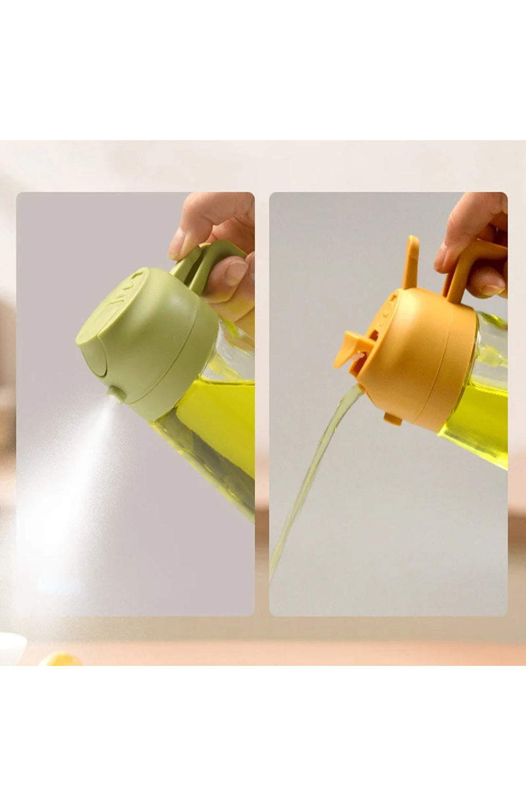 2-in-1 Glass Oil Sprayer and Dispenser, 470 ml | Spray or Pour Cooking Oil and Vinegar from One Bottle | Green, Yellow or White