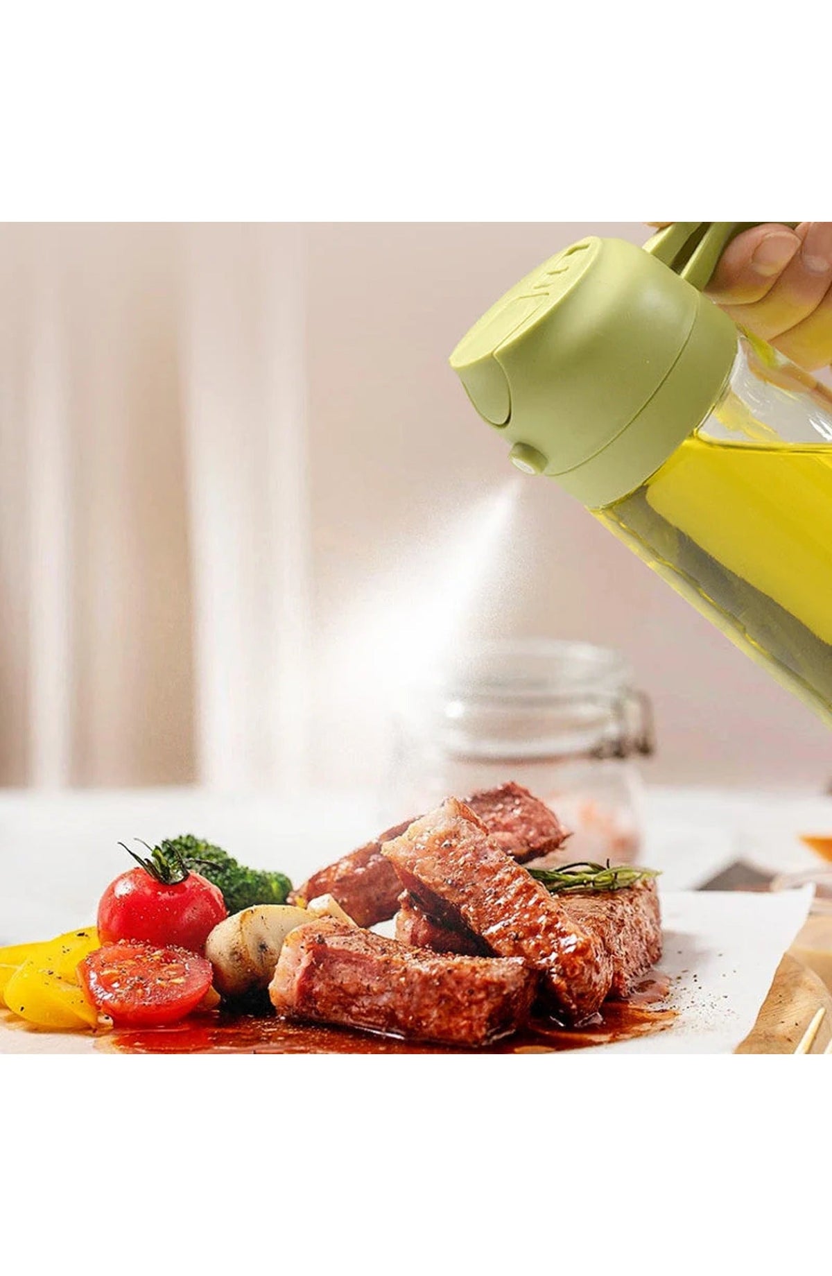 2-in-1 Glass Oil Sprayer and Dispenser, 470 ml | Spray or Pour Cooking Oil and Vinegar from One Bottle | Green, Yellow or White