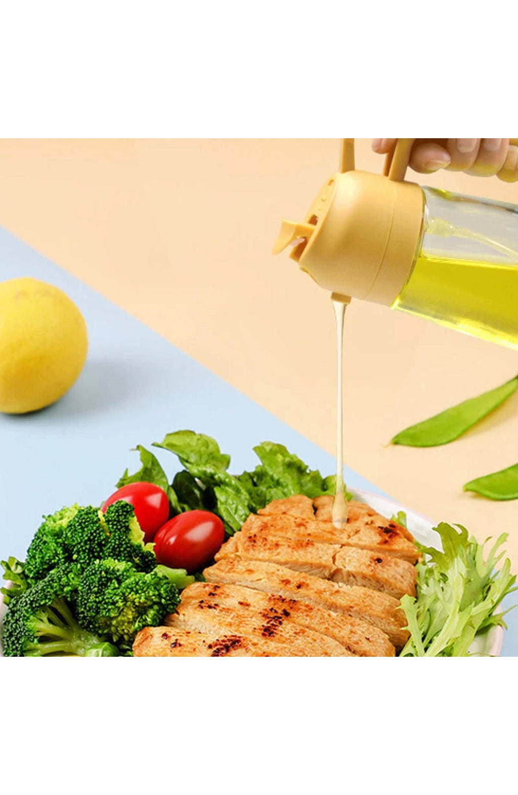 2-in-1 Glass Oil Sprayer and Dispenser, 470 ml | Spray or Pour Cooking Oil and Vinegar from One Bottle | Green, Yellow or White