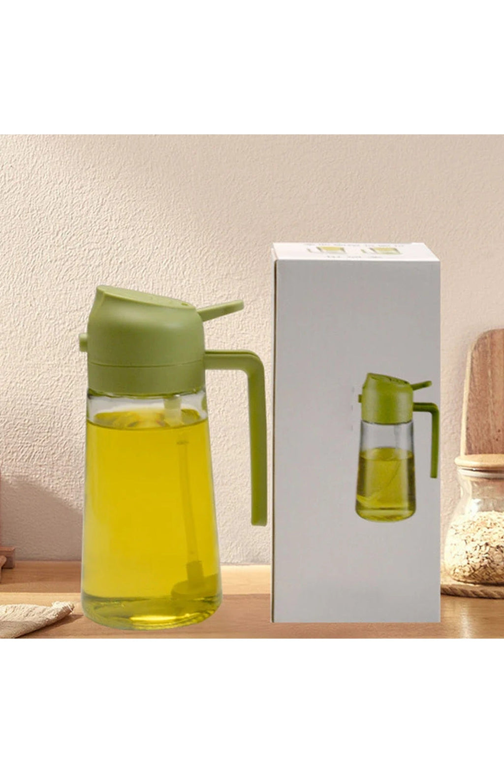 2-in-1 Glass Oil Sprayer and Dispenser, 470 ml | Spray or Pour Cooking Oil and Vinegar from One Bottle | Green, Yellow or White