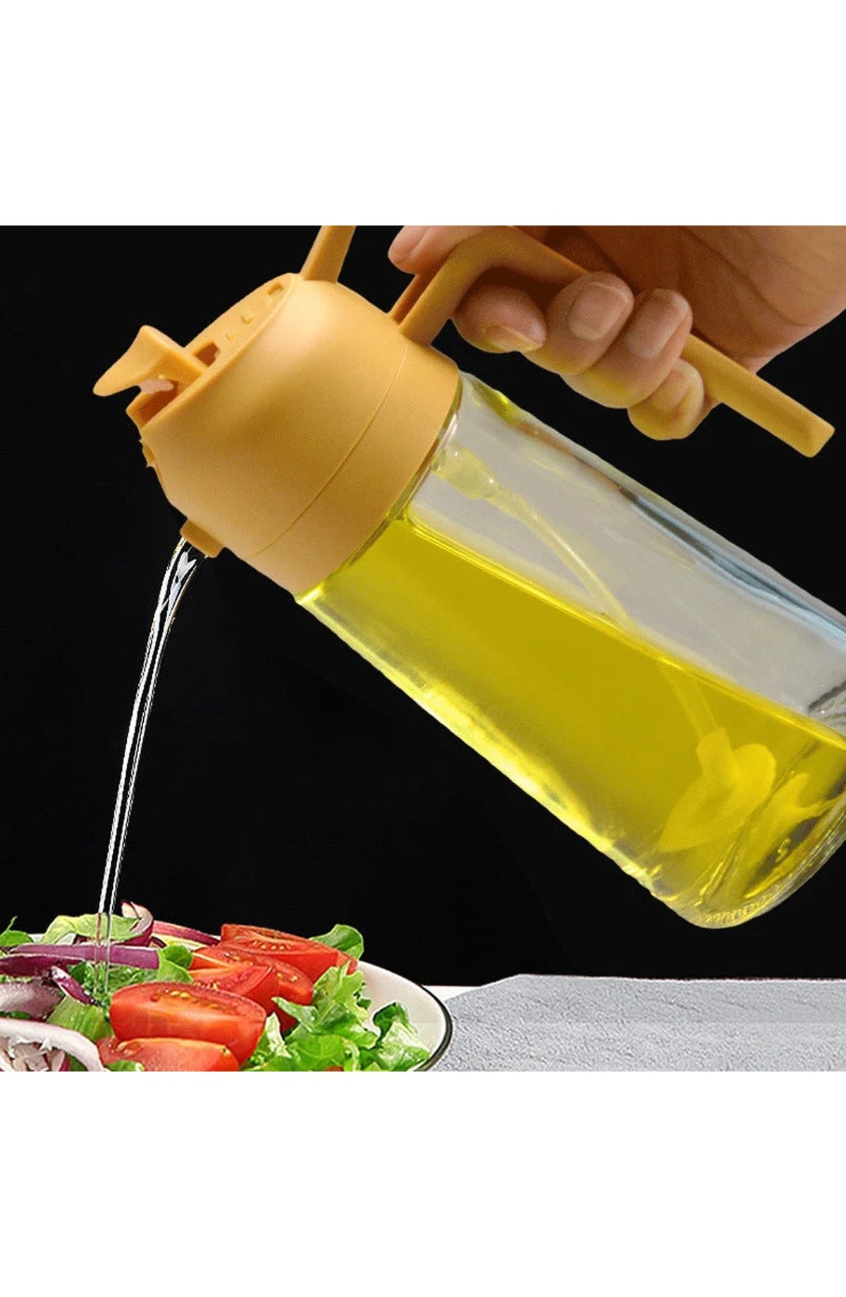 2-in-1 Glass Oil Sprayer and Dispenser, 470 ml | Spray or Pour Cooking Oil and Vinegar from One Bottle | Green, Yellow or White