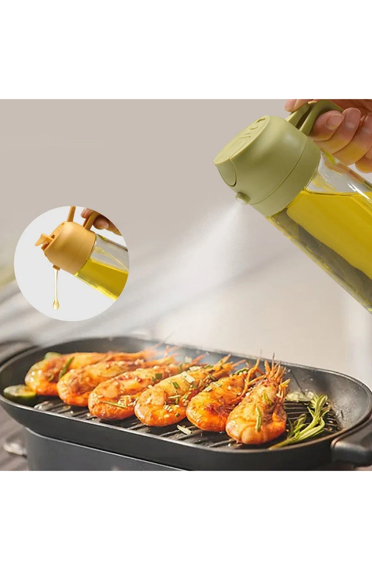 2-in-1 Glass Oil Sprayer and Dispenser, 470 ml | Spray or Pour Cooking Oil and Vinegar from One Bottle | Green, Yellow or White