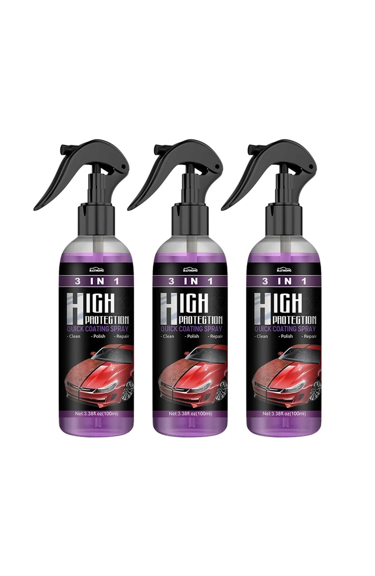 3-in-1 Quick Car Coating Spray | Waterless Wash, Gloss Coating and Paint Refresh in One Bottle | For Paint, Plastic and Glass