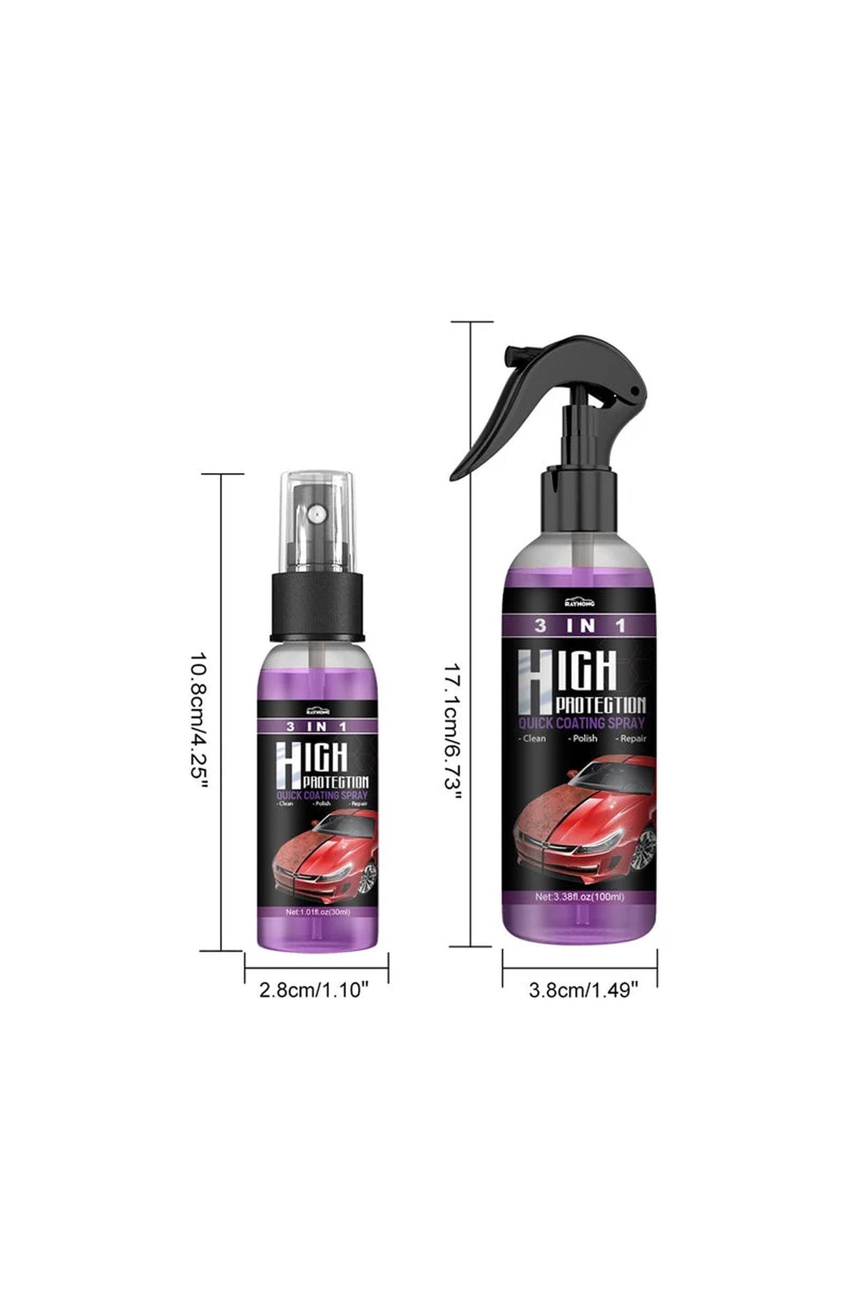 3-in-1 Quick Car Coating Spray | Waterless Wash, Gloss Coating and Paint Refresh in One Bottle | For Paint, Plastic and Glass