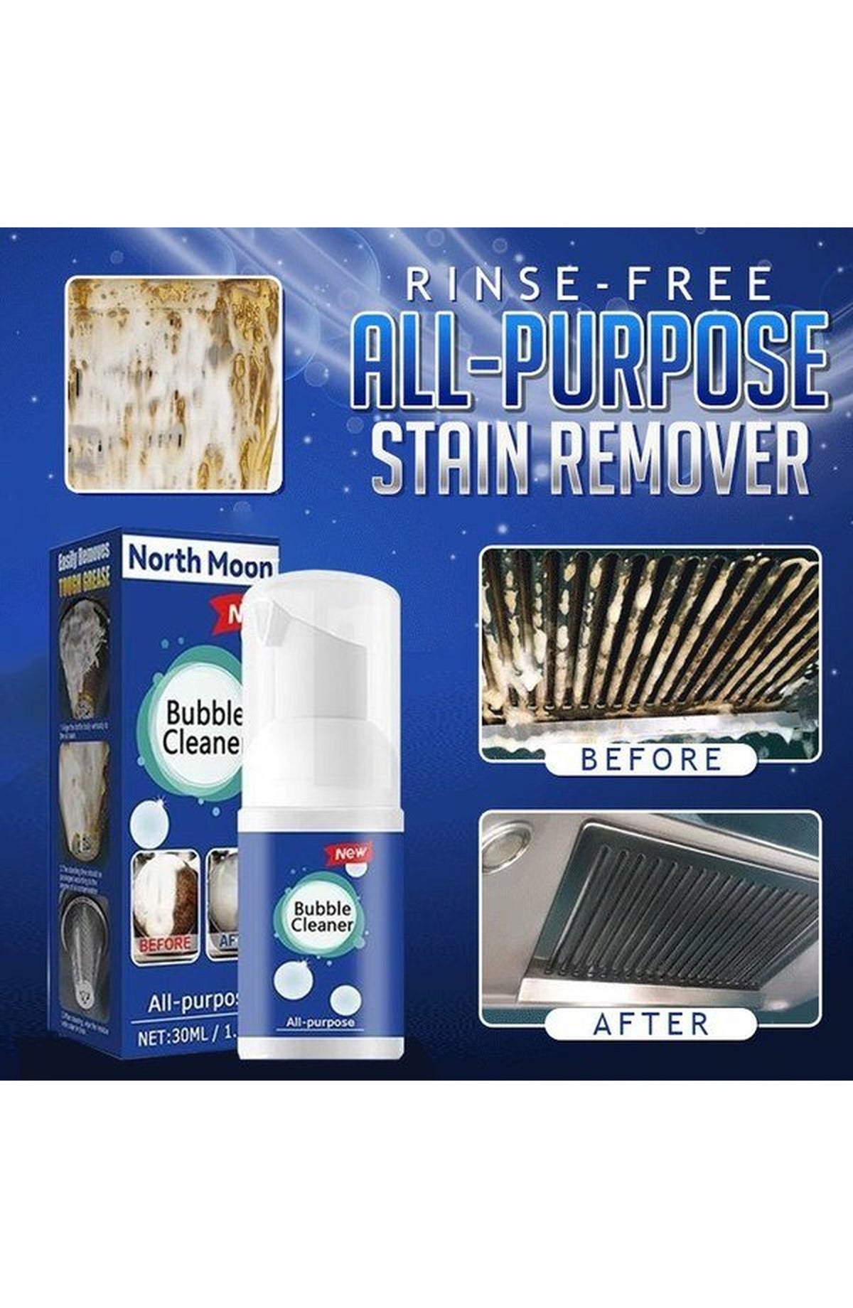 All-Purpose Rinse-Free Foaming Cleaning Spray | Wipe Away Grease, Burnt-On Stains and Dirt Without Rinsing | 30 ml or 100 ml