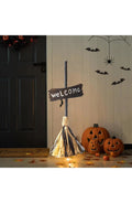 Animated Halloween Witch Broom | 27.6 In Voice-Activated Prop That Crawls and Shakes | Red LED and Sound | Indoor or Outdoor