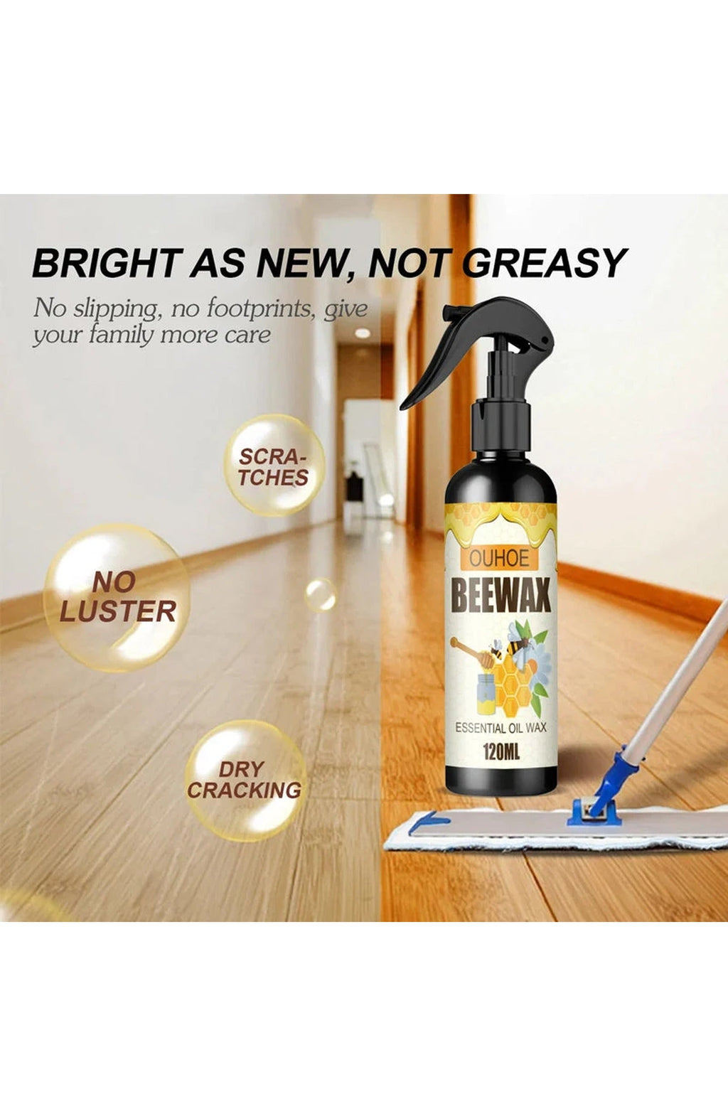 Beeswax Furniture Polish Spray, 120 ml | Cleans and Polishes Wood Cabinets and Furniture to a Natural Gloss | Packs of 1 to 3