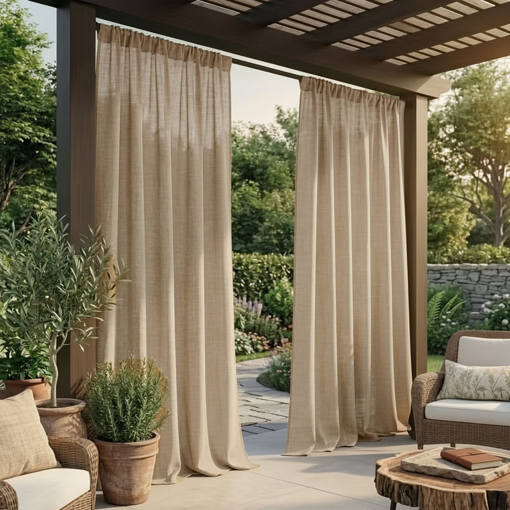 Bohemian Linen-Look Outdoor Curtain Panels 56 x 84-120 In | 4 Colors – Natural