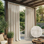 Outdoor Curtains for Patio, Boho Linen Look Panels, 56 x 84 to 120 in