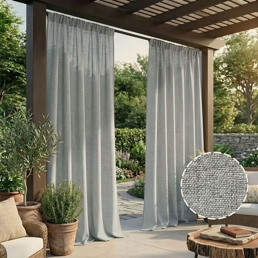 Outdoor Curtains for Patio, Boho Linen Look Panels, 56 x 84 to 120 in