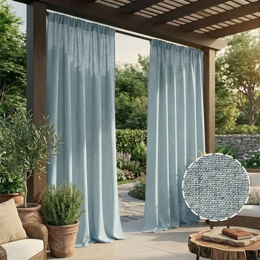 Outdoor Curtains for Patio, Boho Linen Look Panels, 56 x 84 to 120 in