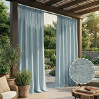 Outdoor Curtains for Patio, Boho Linen Look Panels, 56 x 84 to 120 in