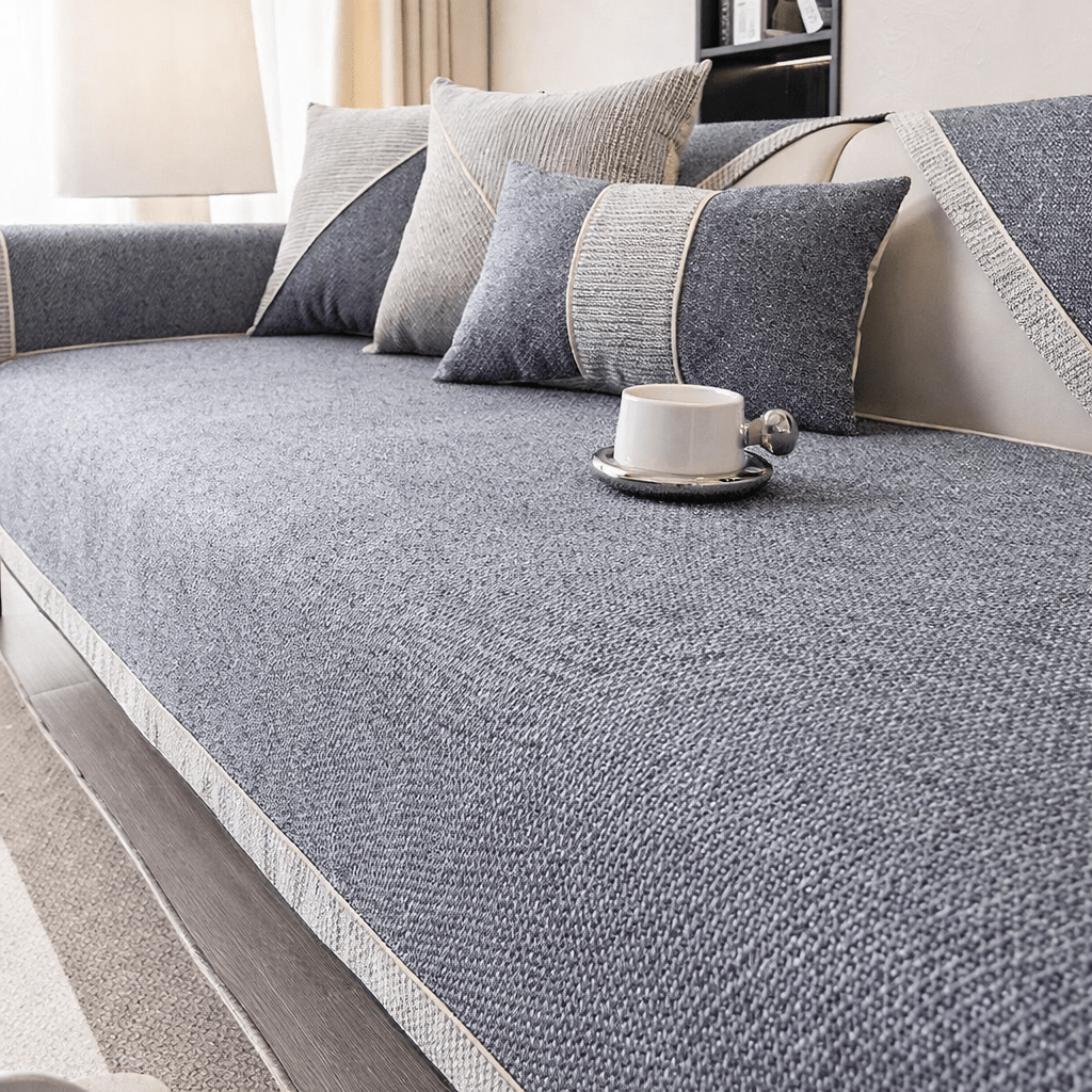 Breathable Cotton-Linen Sofa Cover 28x59 to 43x95 In – Light gray
