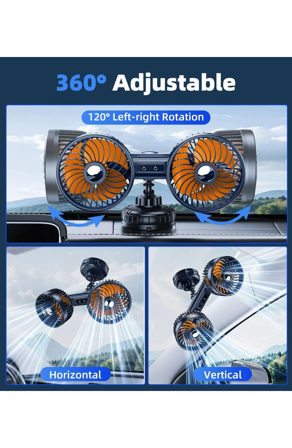 Rechargeable Car Fan with Suction Cup Mount - view 3