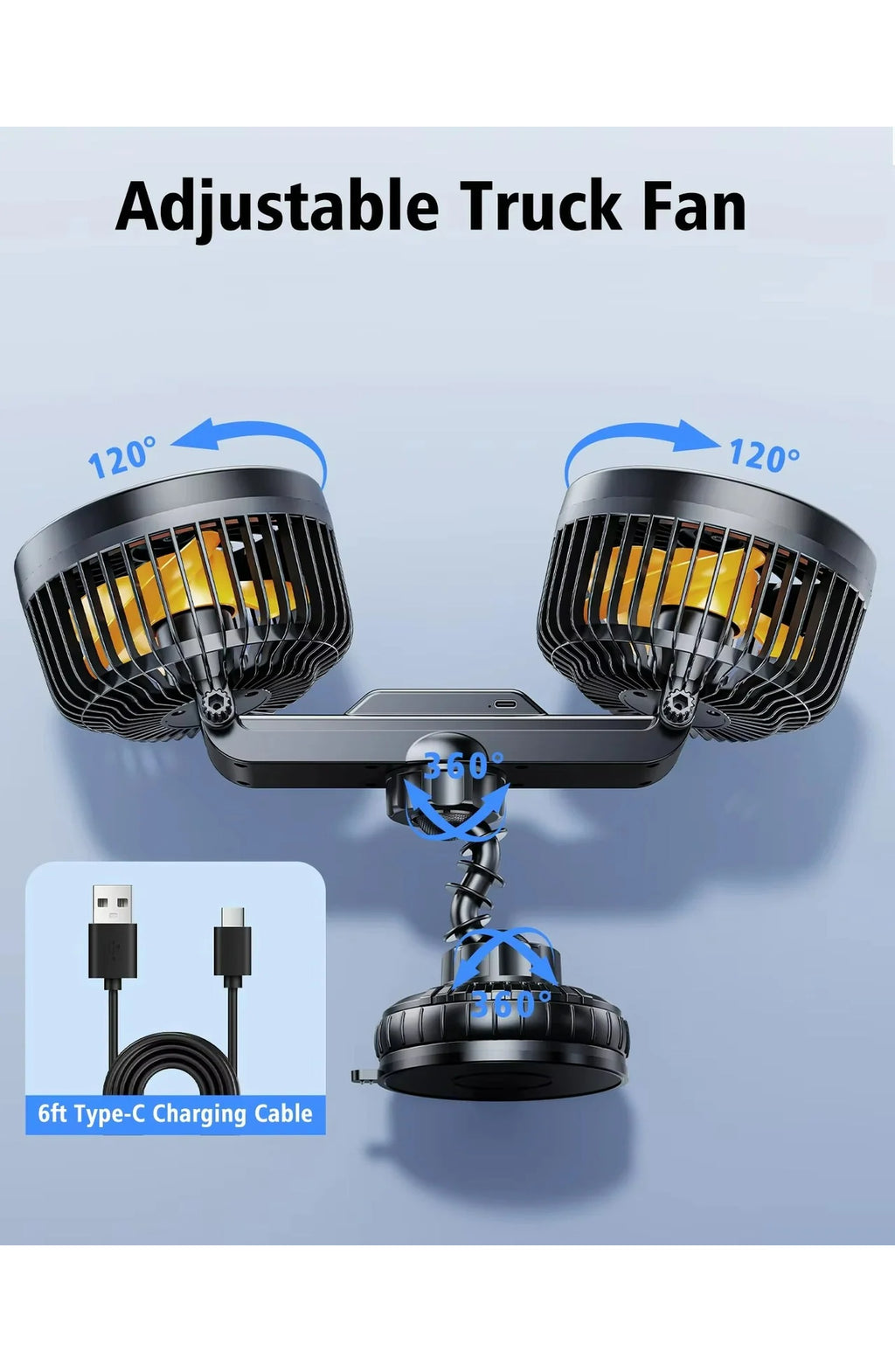 Rechargeable Car Fan with Suction Cup Mount - view 4