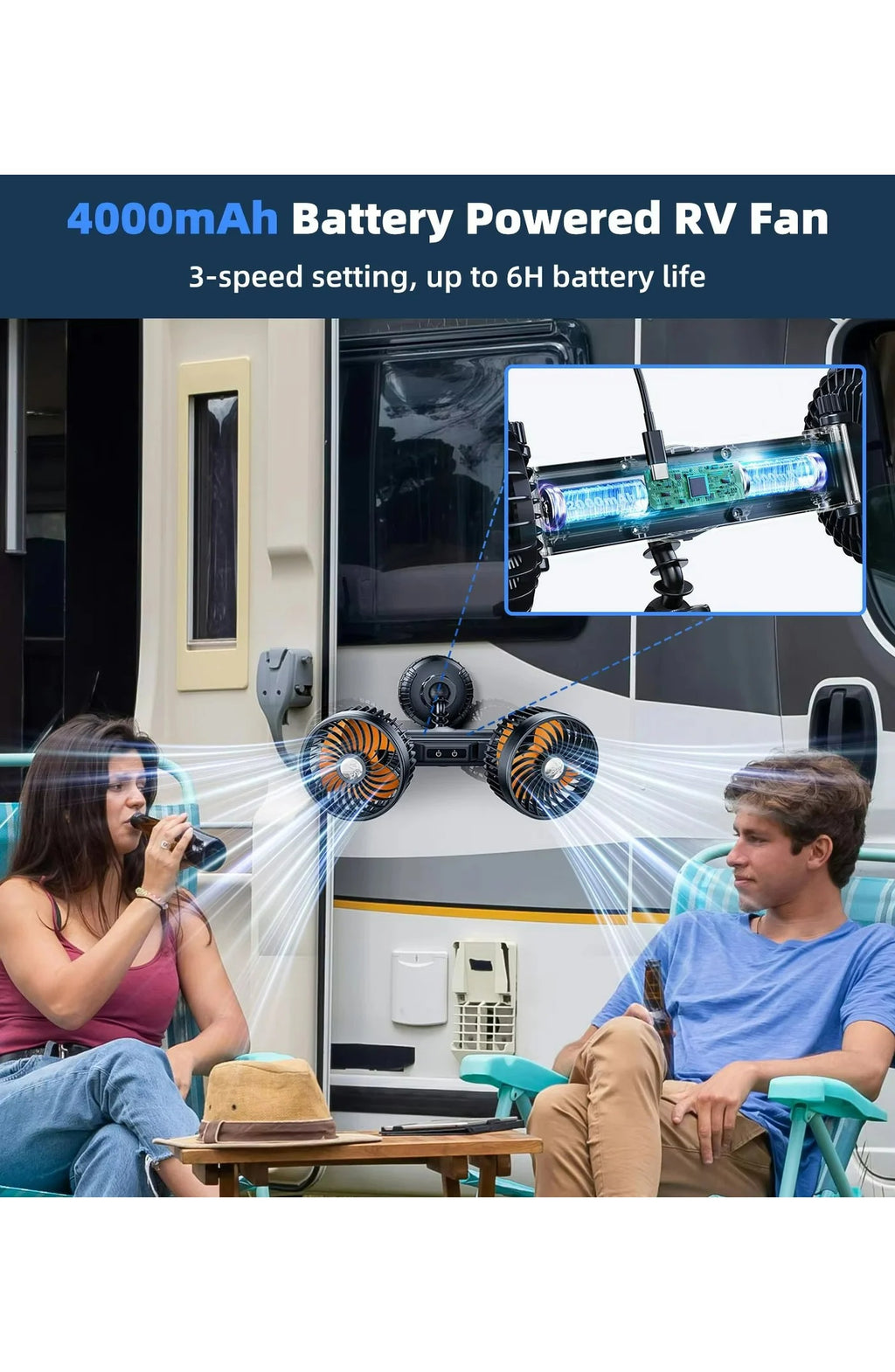 Rechargeable Car Fan with Suction Cup Mount - view 6
