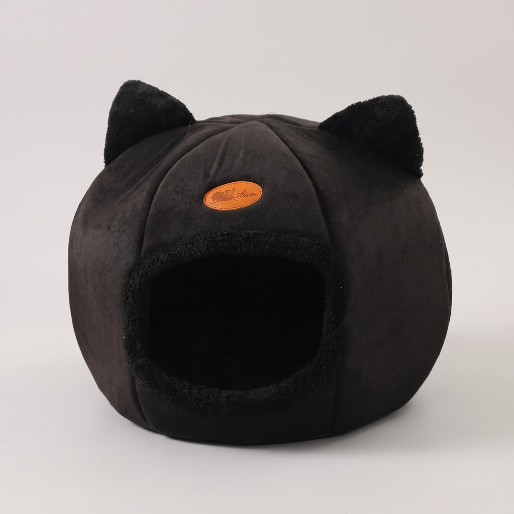 Cat Cave Bed - Plush Hooded Nest with Removable Cushion