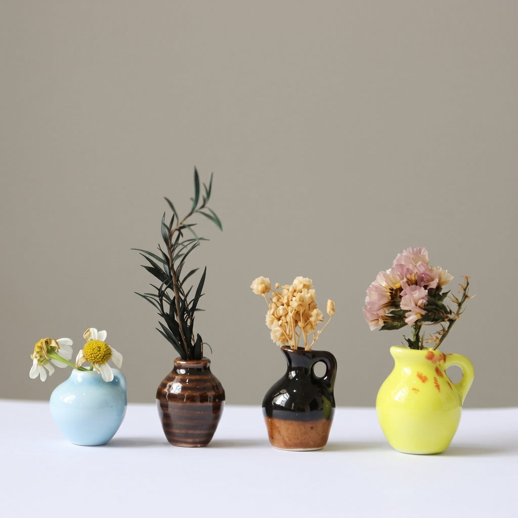 Ceramic Miniature Vase Fridge Magnets - Set of 4