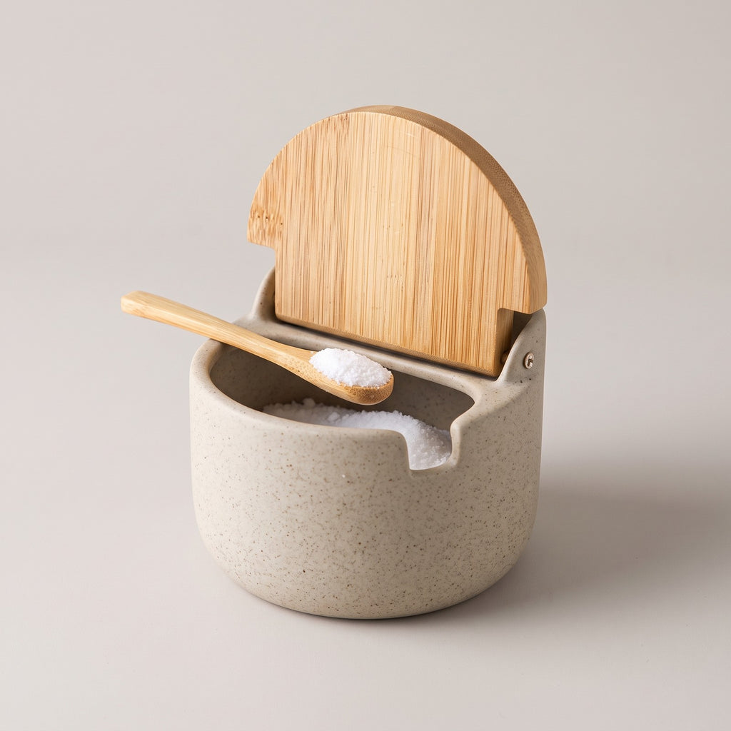 Ceramic Spice Jar with Bamboo Lid & Spoon - Japanese Style