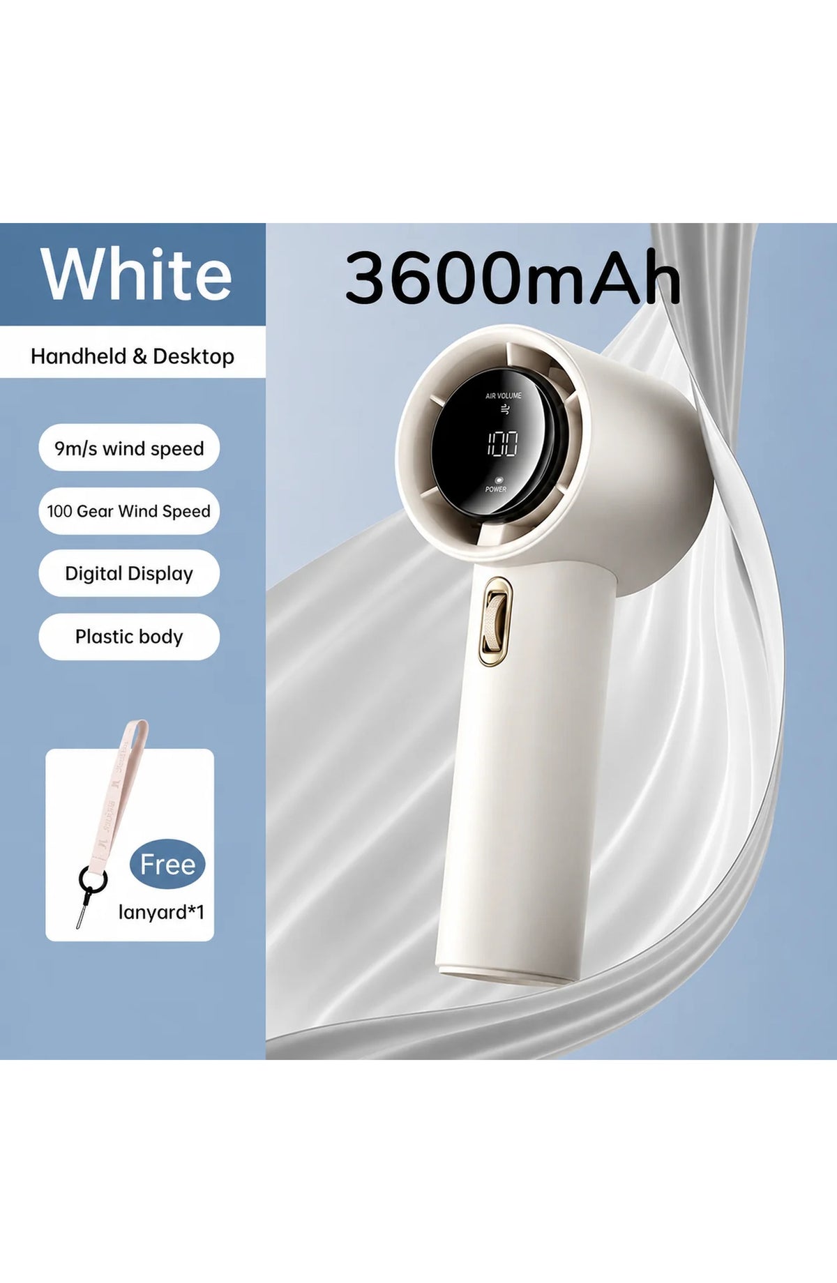 Pocket Fan with Digital Display, 100 Speeds - view 6