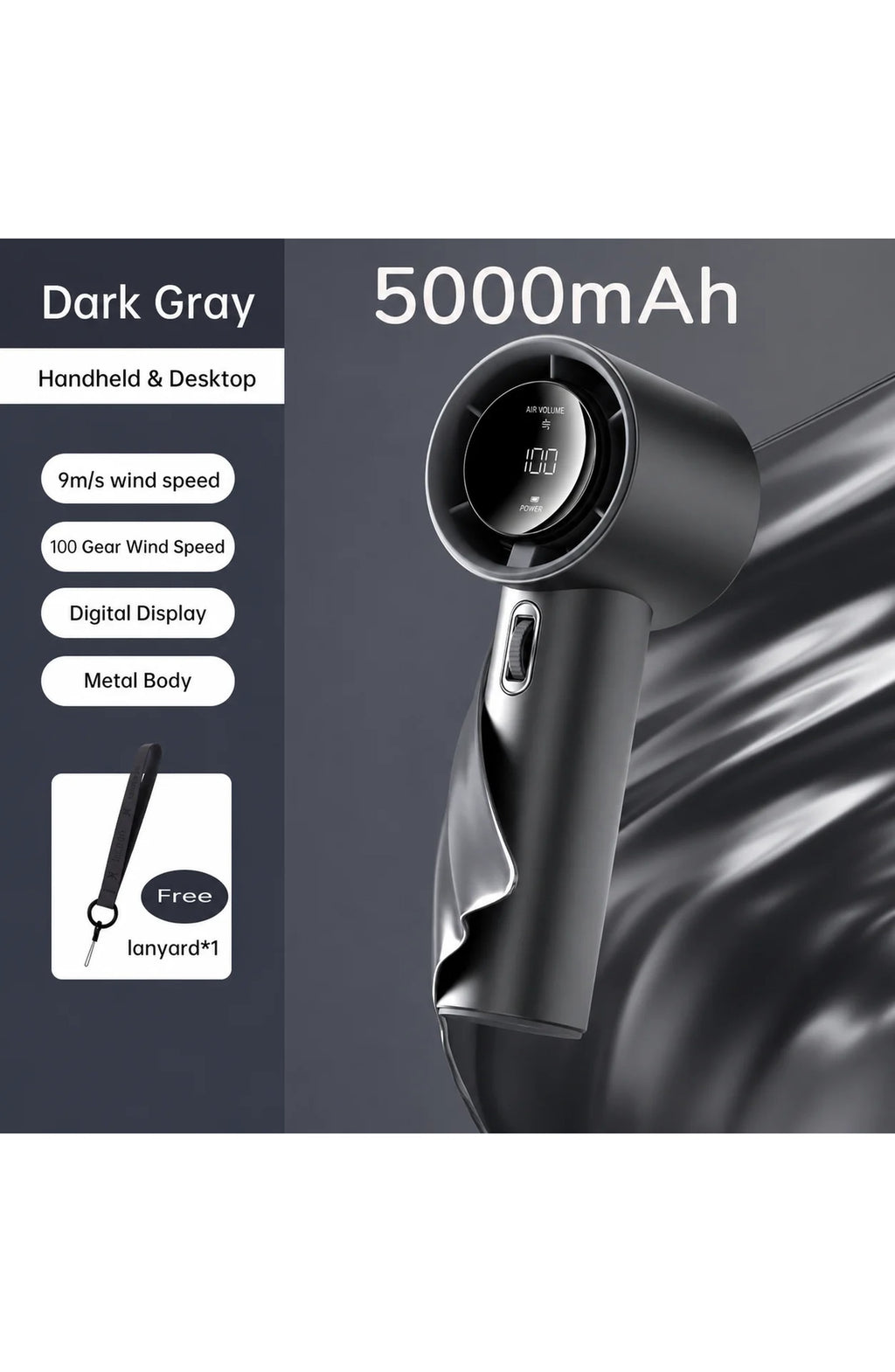 Pocket Fan with Digital Display, 100 Speeds - view 8