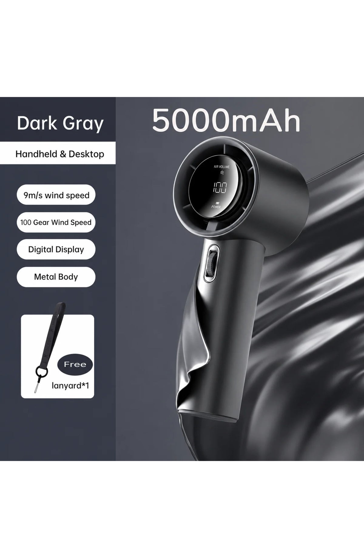 Pocket Fan with Digital Display, 100 Speeds - view 8