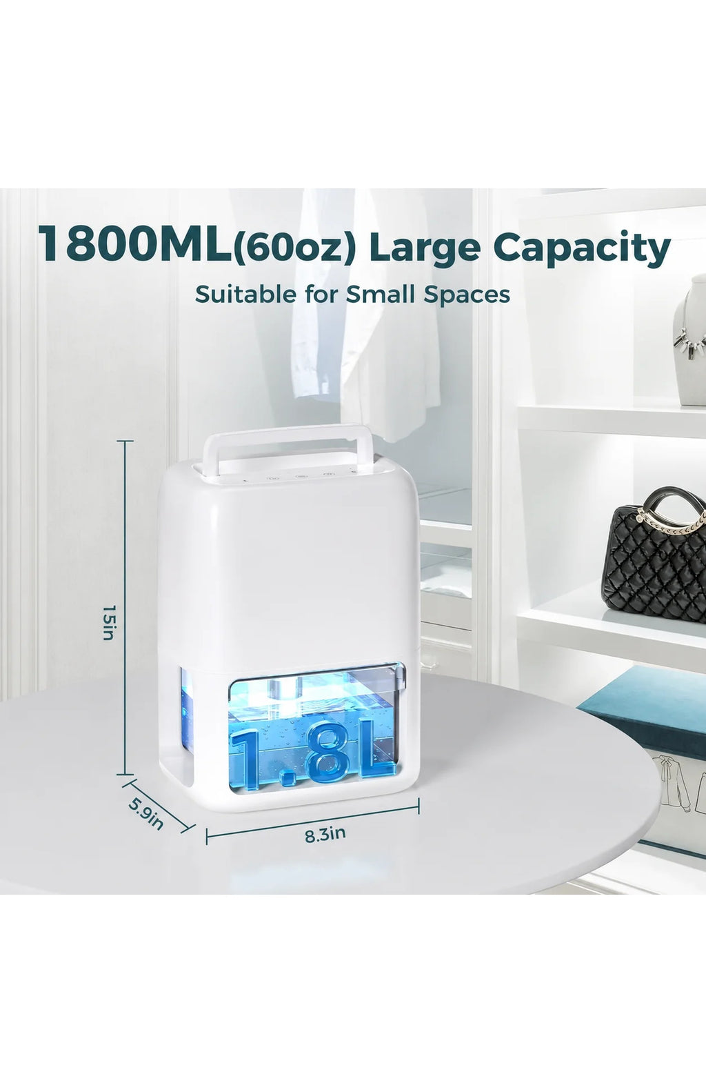Compact Portable Dehumidifier, Auto Shut-Off