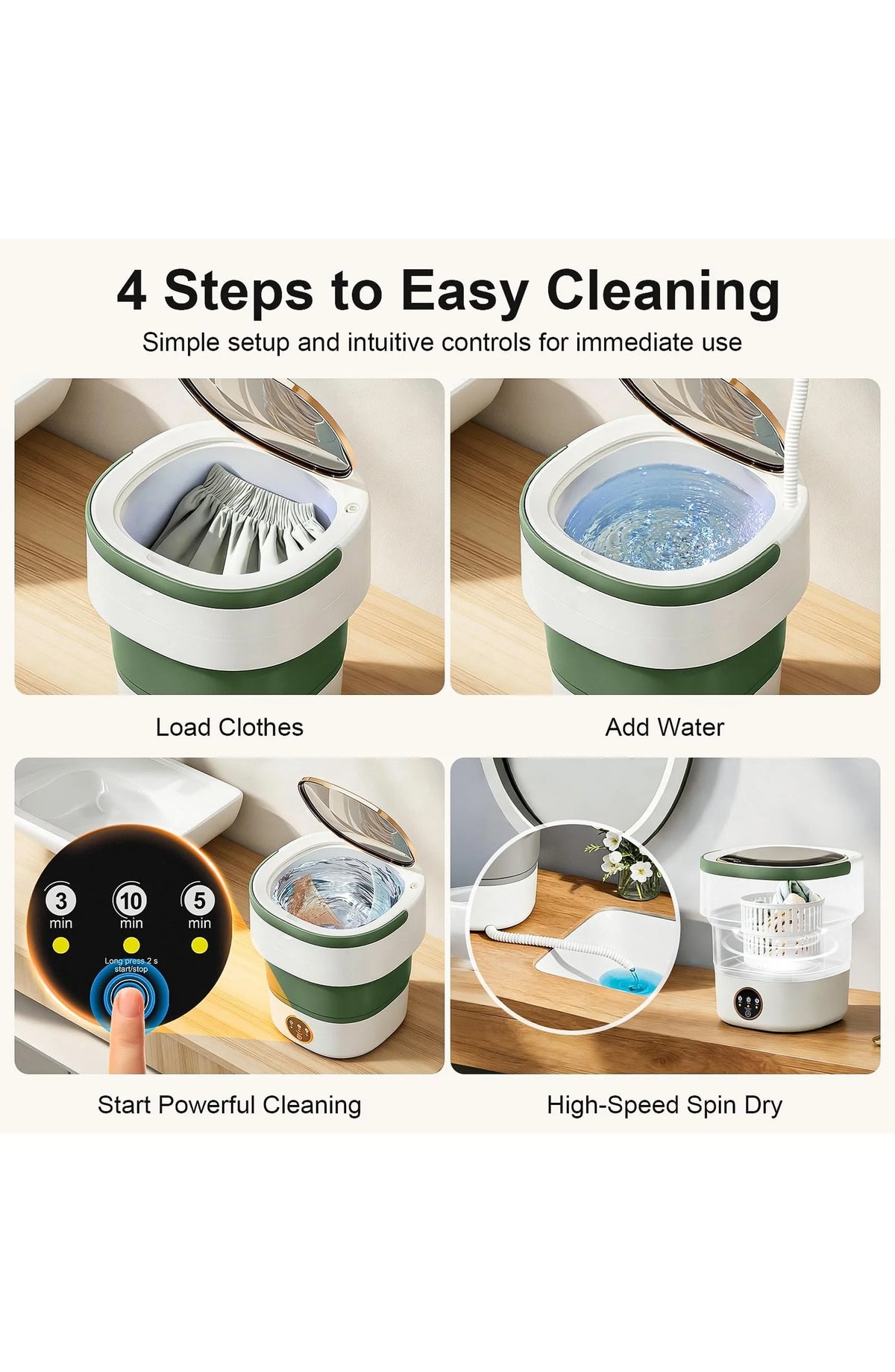 Foldable Mini Washing Machine with 3 Timer Modes - view 2
