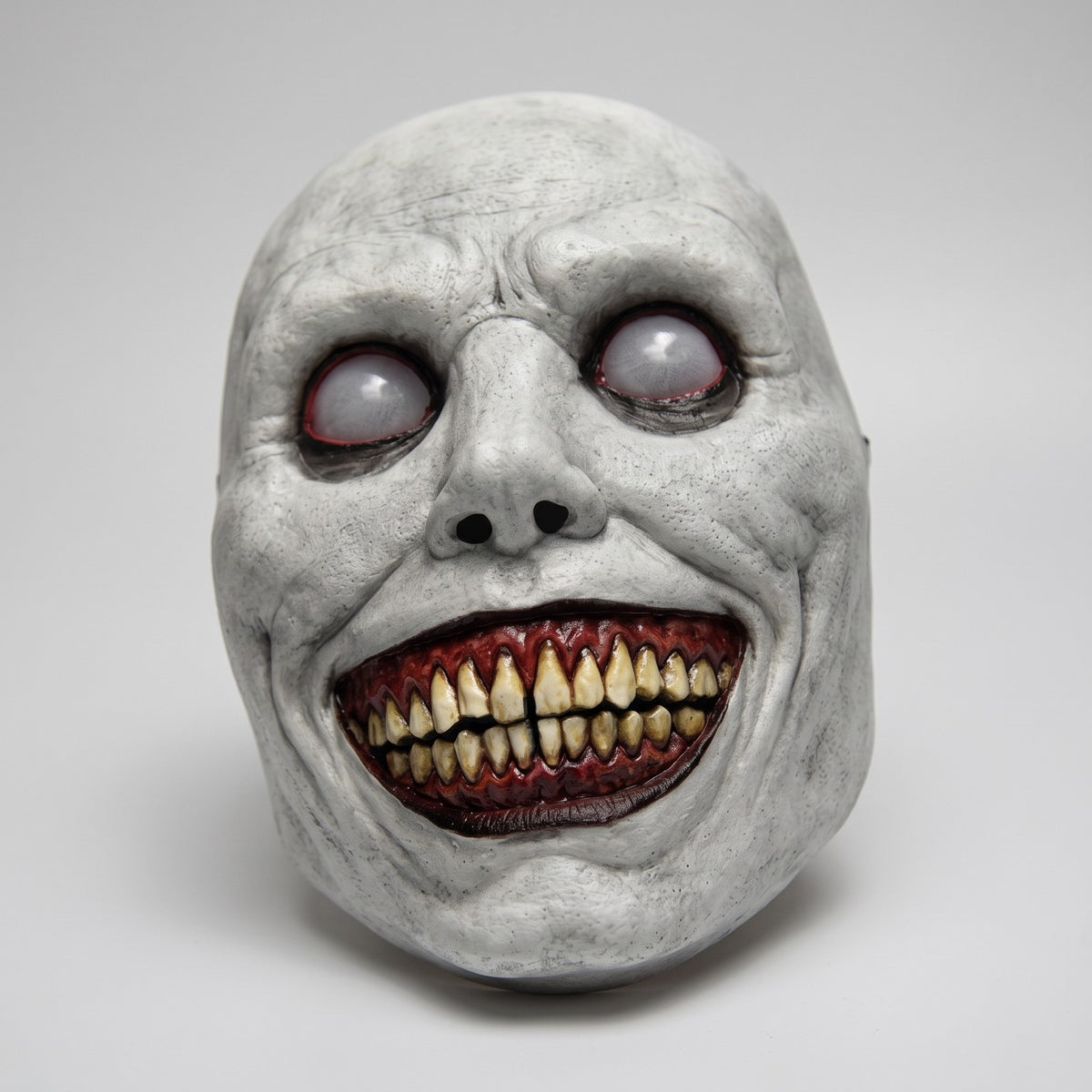 Creepy Smiling Demon Mask - White-Eyed Halloween Face Mask