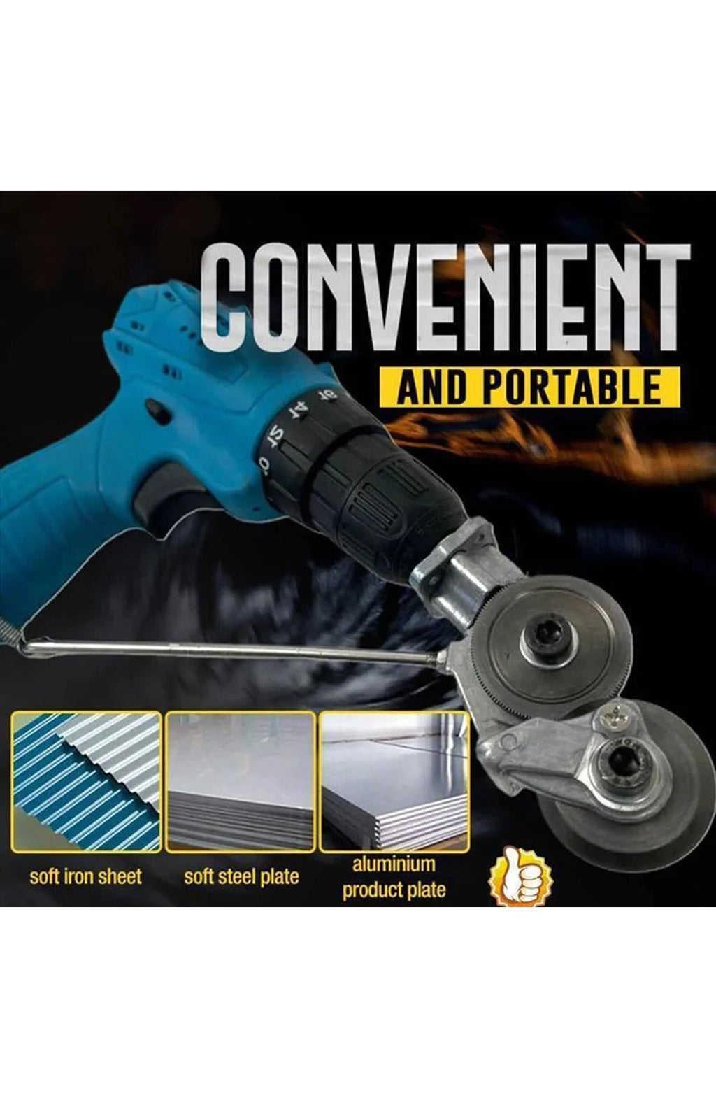 Electric Drill Shears Attachment, Sheet Metal Nibbler | Cutting Head for Straight and Curved Cuts Without Burrs | Fits Drills