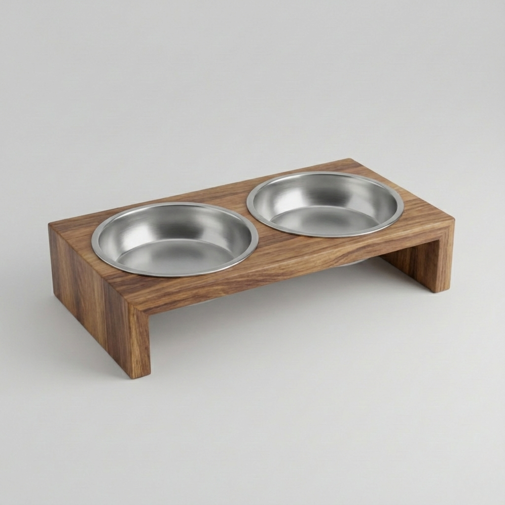 Elevated Dog Bowls, Raised Wooden Feeder with 2 Stainless Steel Bowls