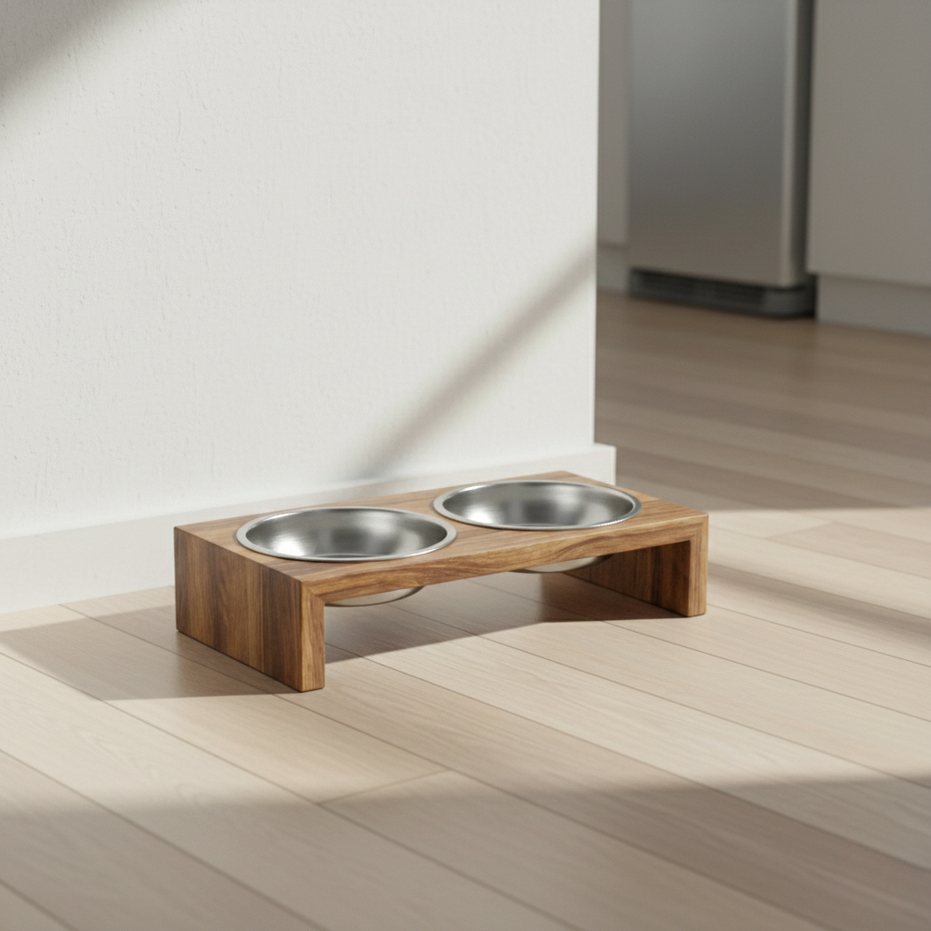 Elevated Dog Bowls, Raised Wooden Feeder with 2 Stainless Steel Bowls