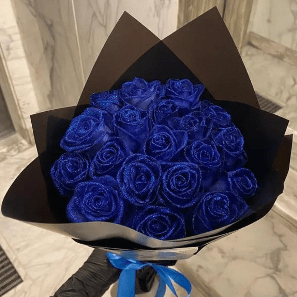 Glitter Rose Gift Set, 30 or 50 Piece Decorative Roses – Blue or Red – Blue