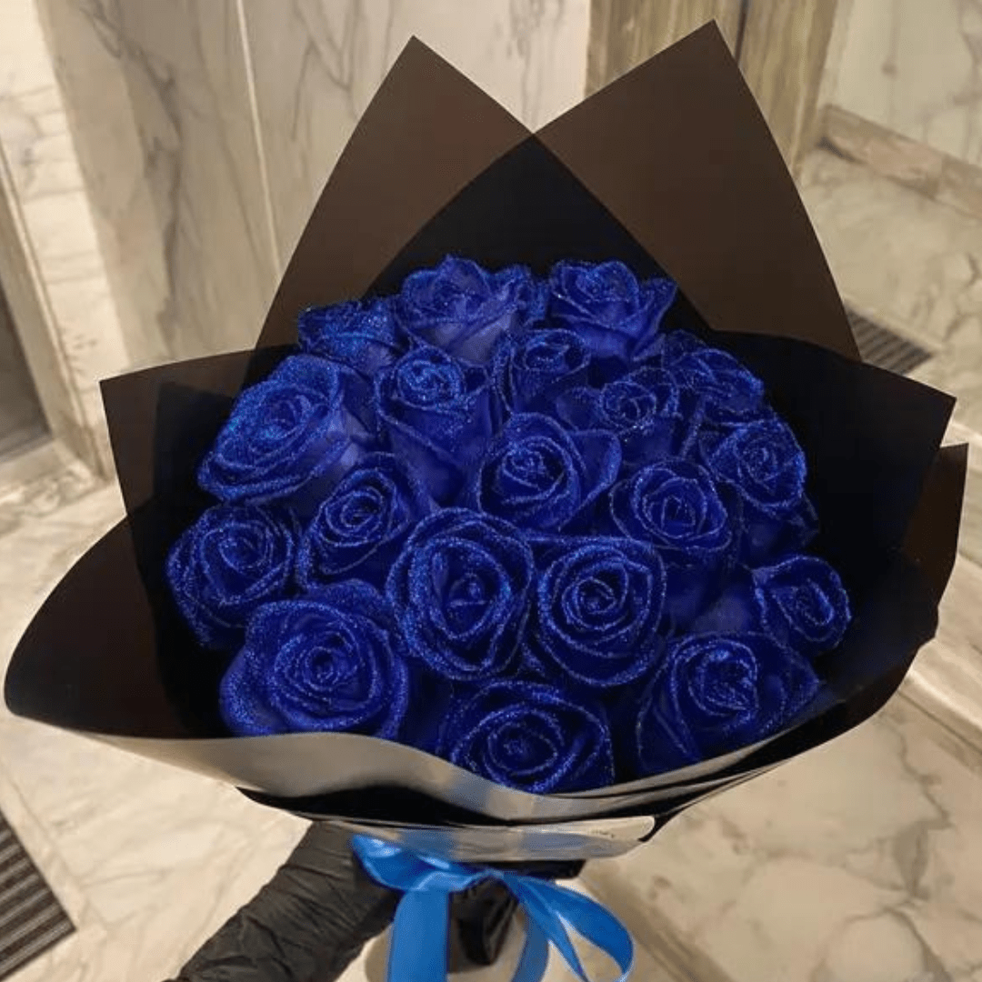 Glitter Rose Gift Set, 30 or 50 Piece Decorative Roses – Blue or Red – Blue