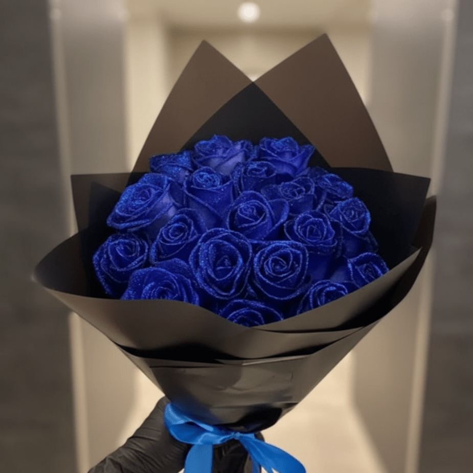 Glitter Rose Gift Set, 30 or 50 Piece Decorative Roses – Blue or Red