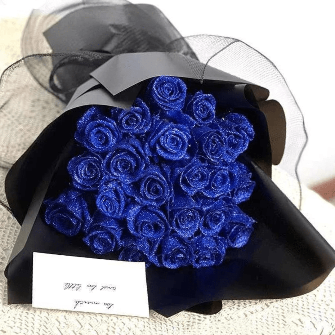 Glitter Rose Gift Set, 30 or 50 Piece Decorative Roses – Blue or Red