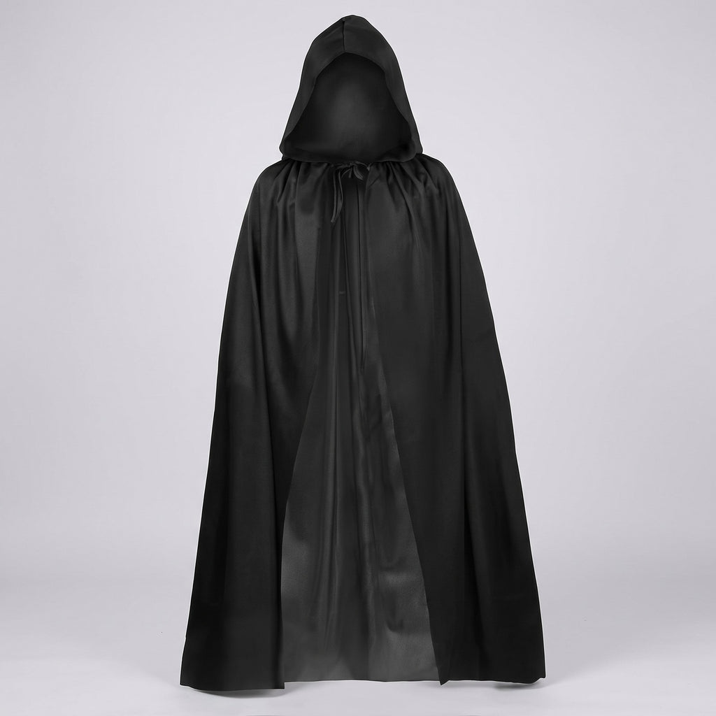 Grim Reaper Costume - Long Black Hooded Robe for Adults