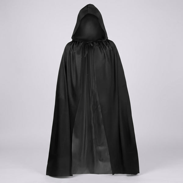 Grim Reaper Costume - Long Black Hooded Robe for Adults