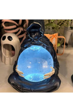 Grim Reaper Crystal Ball Light | 5.98 In Resin Figure with LED Orb and Floating Bats | USB Powered Decor for Desk or Shelf