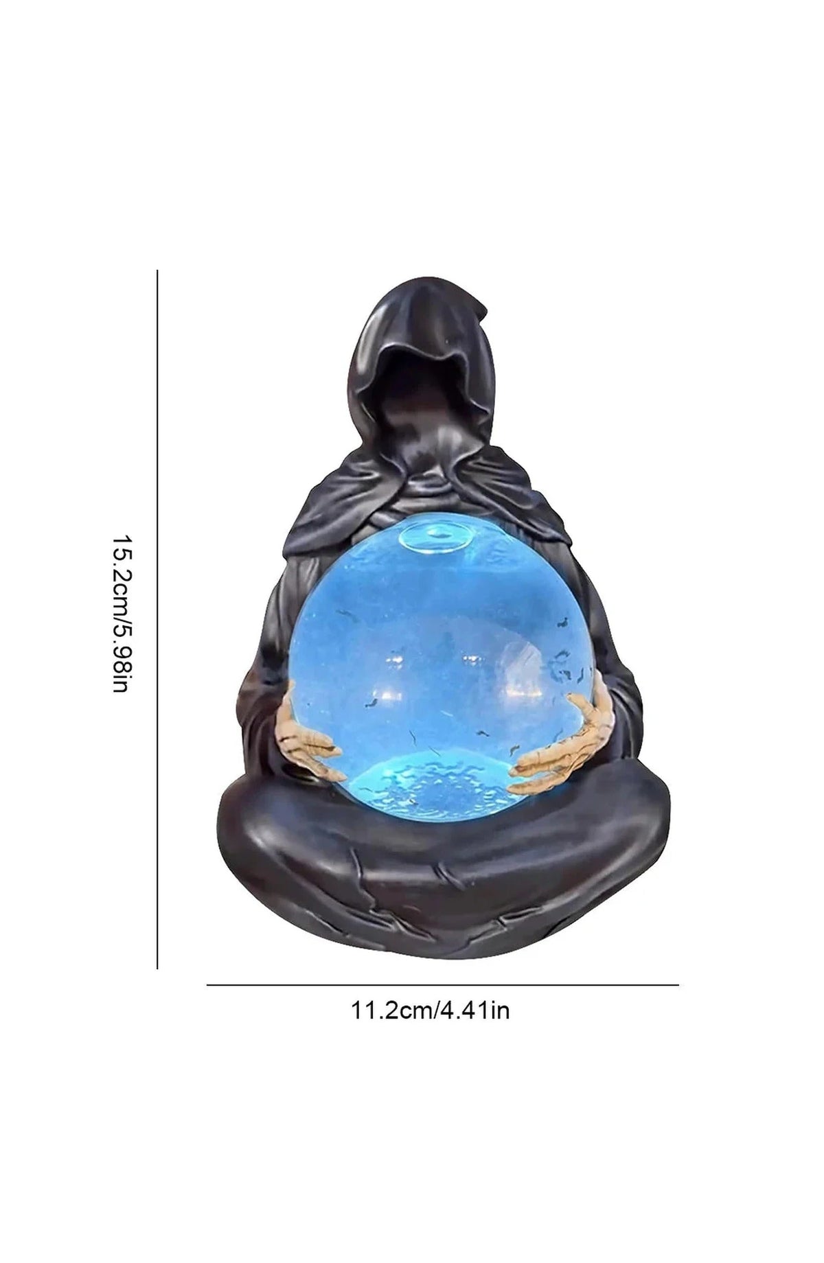Grim Reaper Crystal Ball Light | 5.98 In Resin Figure with LED Orb and Floating Bats | USB Powered Decor for Desk or Shelf