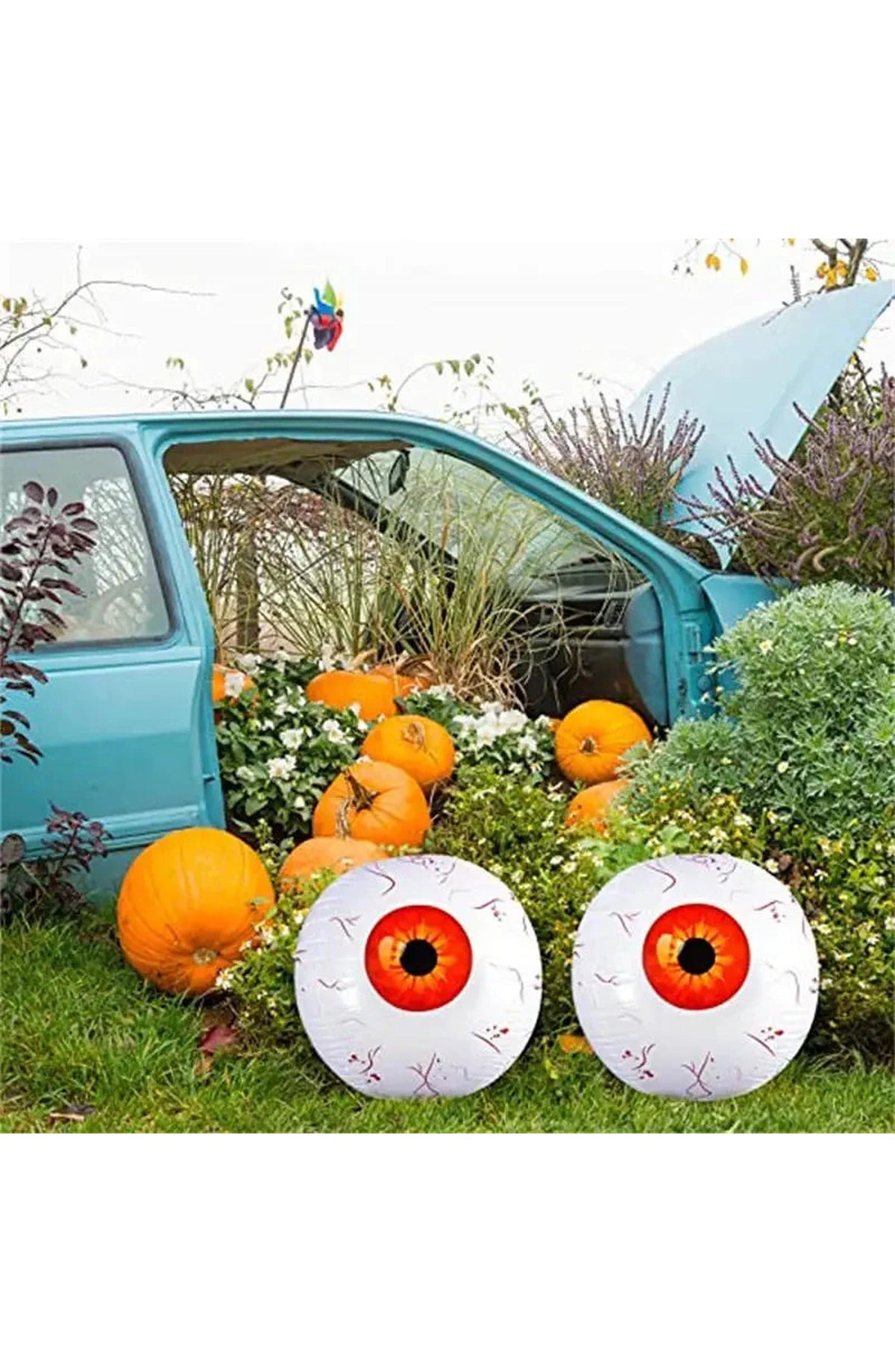 Halloween Eyeball Balloon, 22 In | Reusable Aluminum Foil Balloon with Ghost and Skull Print | Red, Green or Blue | Party Decor