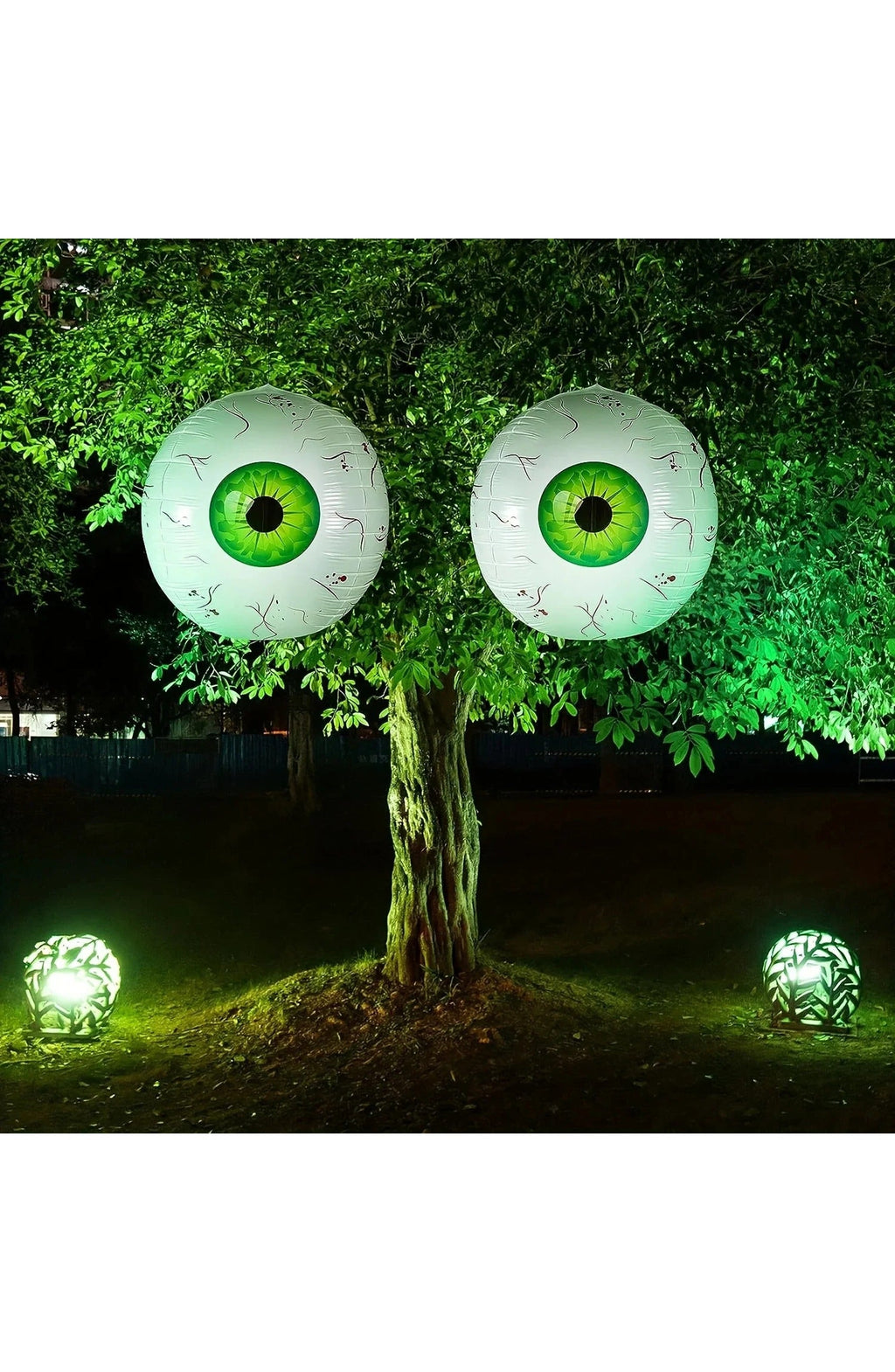 Halloween Eyeball Balloon, 22 In | Reusable Aluminum Foil Balloon with Ghost and Skull Print | Red, Green or Blue | Party Decor