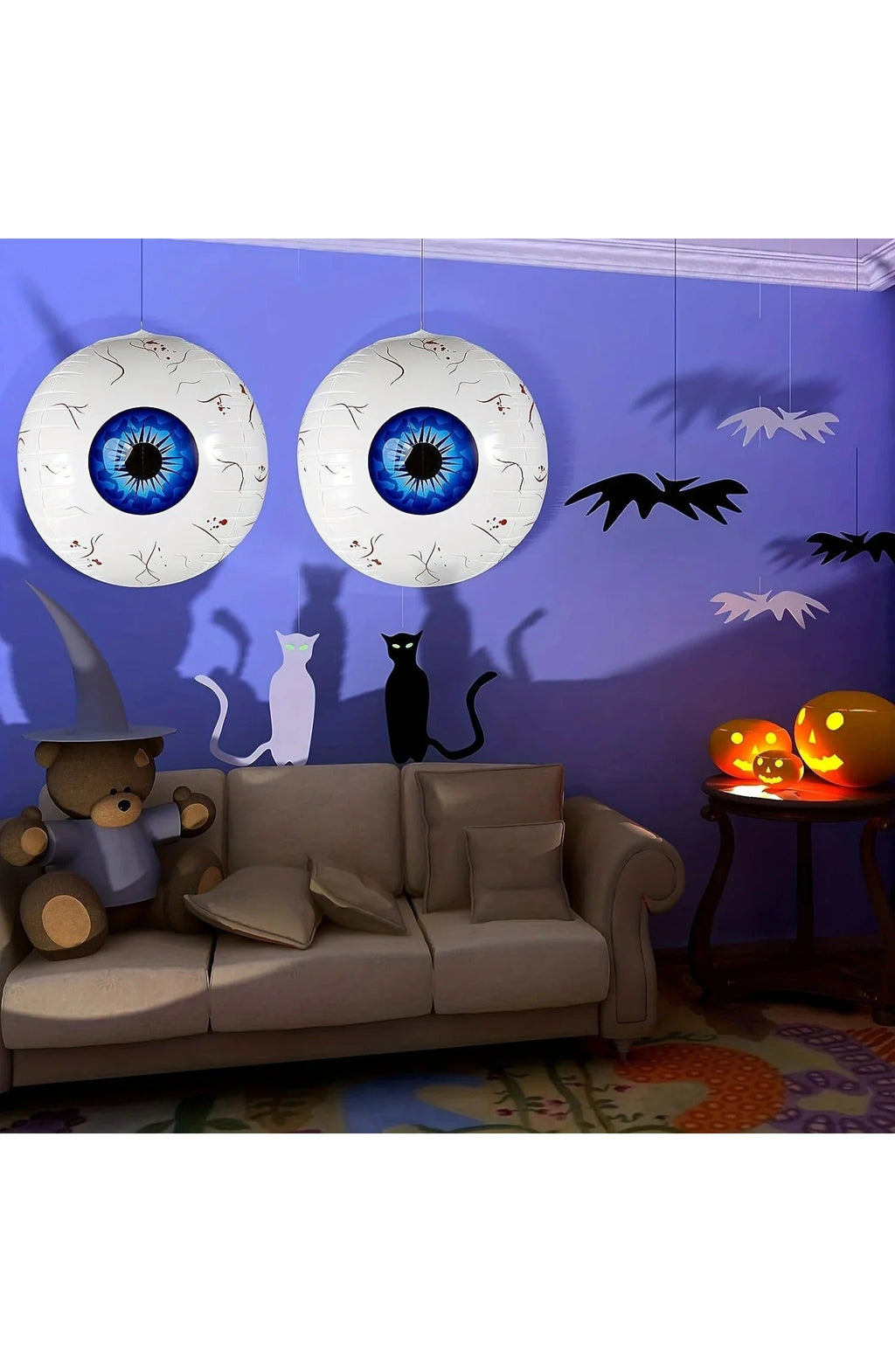 Halloween Eyeball Balloon, 22 In | Reusable Aluminum Foil Balloon with Ghost and Skull Print | Red, Green or Blue | Party Decor