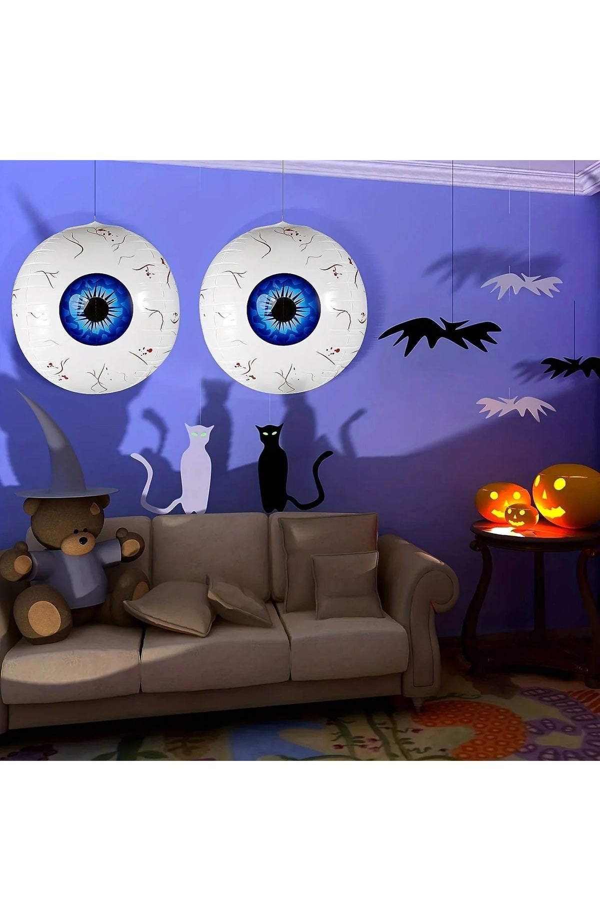 Halloween Eyeball Balloon, 22 In | Reusable Aluminum Foil Balloon with Ghost and Skull Print | Red, Green or Blue | Party Decor
