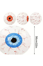 Halloween Eyeball Balloon, 22 In | Reusable Aluminum Foil Balloon with Ghost and Skull Print | Red, Green or Blue | Party Decor