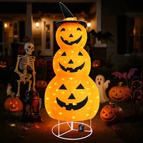 Halloween Pumpkin Yard Decoration with Black Hat