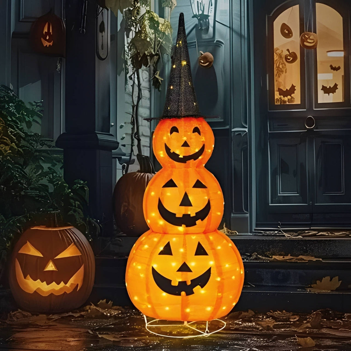 Halloween Pumpkin Yard Decoration with Black Hat