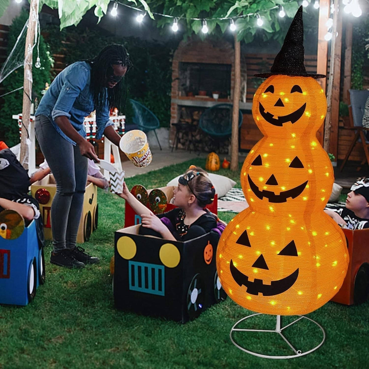 Halloween Pumpkin Yard Decoration with Black Hat