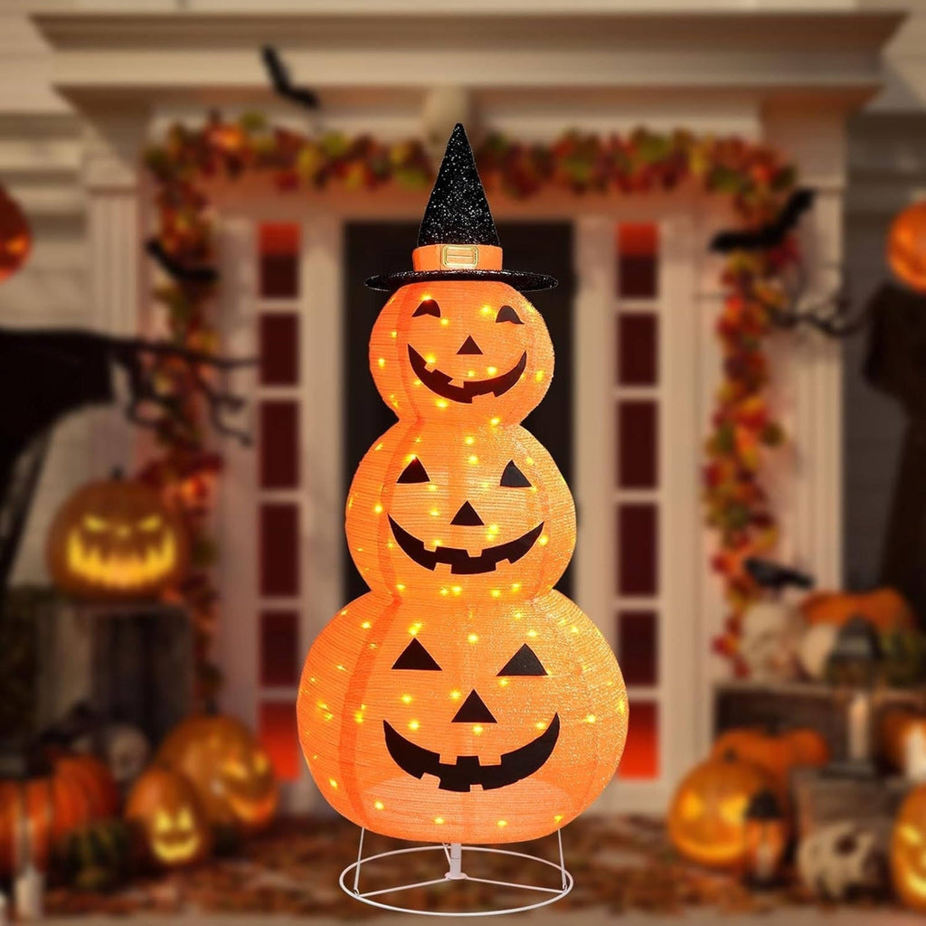 Halloween Pumpkin Yard Decoration with Black Hat